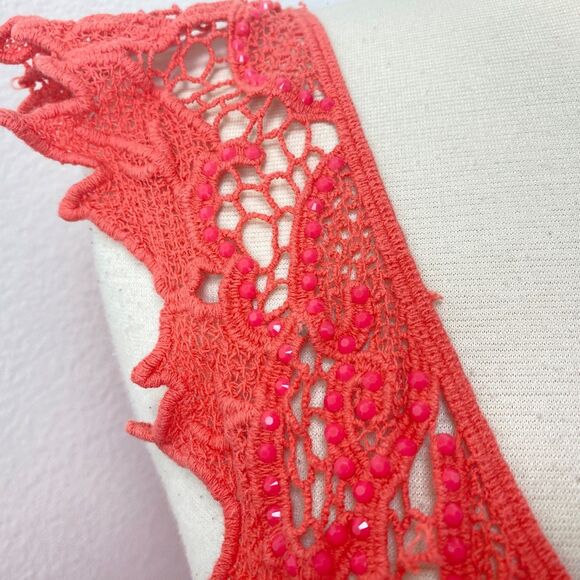 Janet Paris Orange Embroidered Mesh Top Tunic Large Studs Mesh Festival Boho - Picture 3 of 12